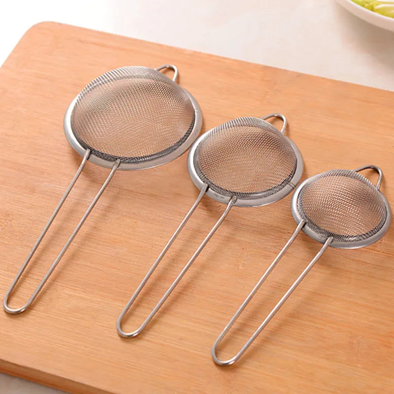 3pcs Stainless Mesh Strainer Set with Sturdy Handle for Kitchen