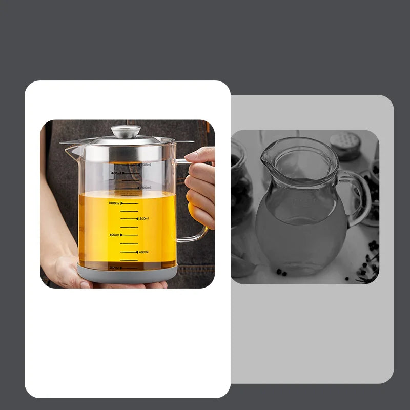 GIANXI Glass Oil Filter Pot: 1.5L, Fine Mesh Strainer, Kitchen Storage