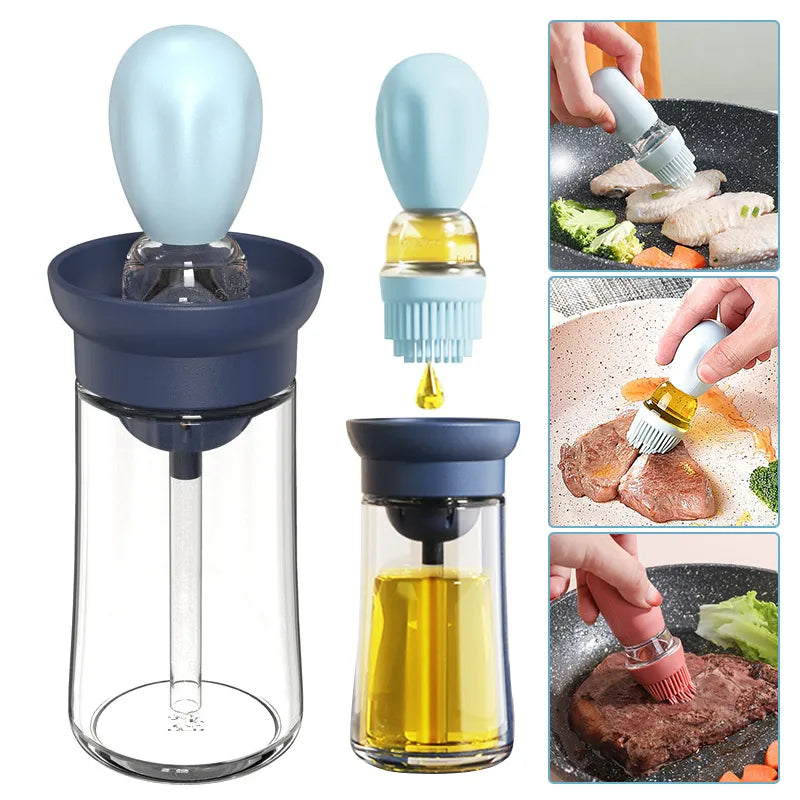 Silicone Glass Oil Bottle with Brush Kitchen Dispenser