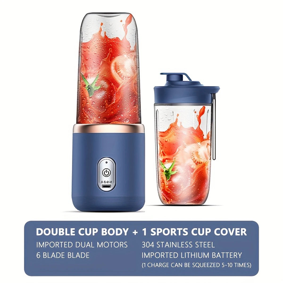 Portable USB Fruit Mixer: Double Cup Juicer Blender