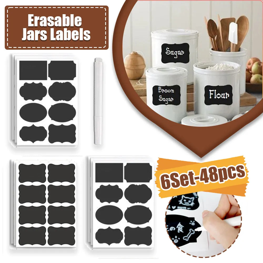 48pcs Erasable Chalk Labels Set Craft Kitchen Blackboard Stickers with Marker