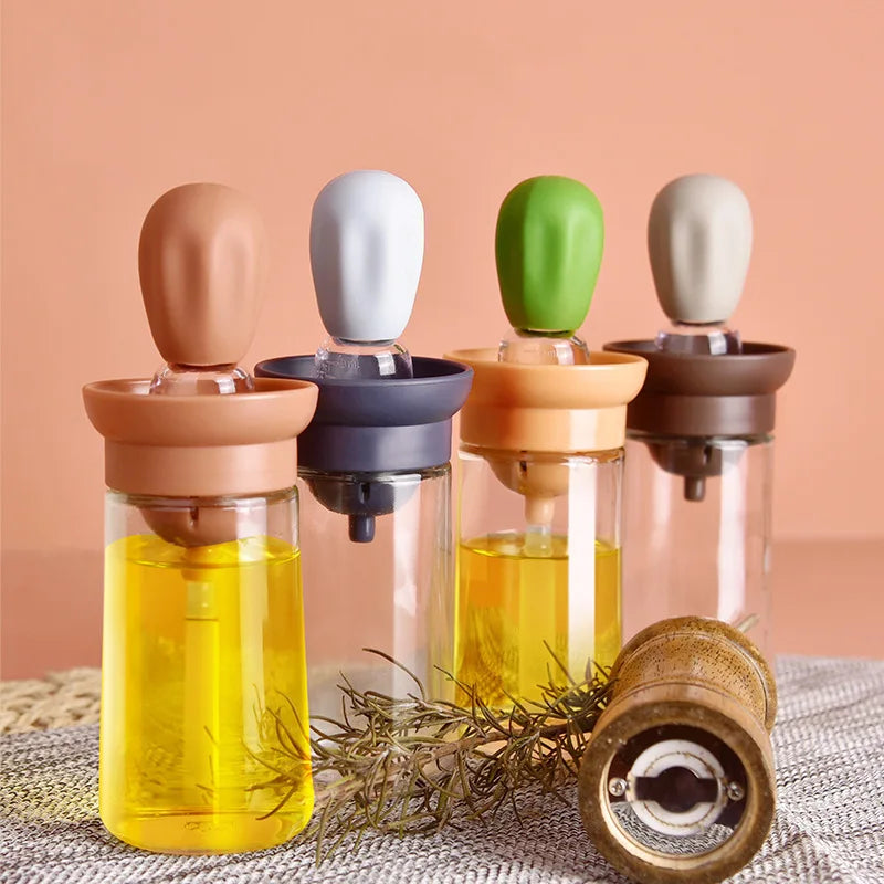 Silicone Glass Oil Bottle with Brush Kitchen Dispenser