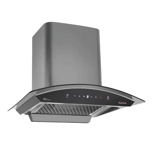 Sujata Amber 90cm filterless kitchen chimney in black - hero shot