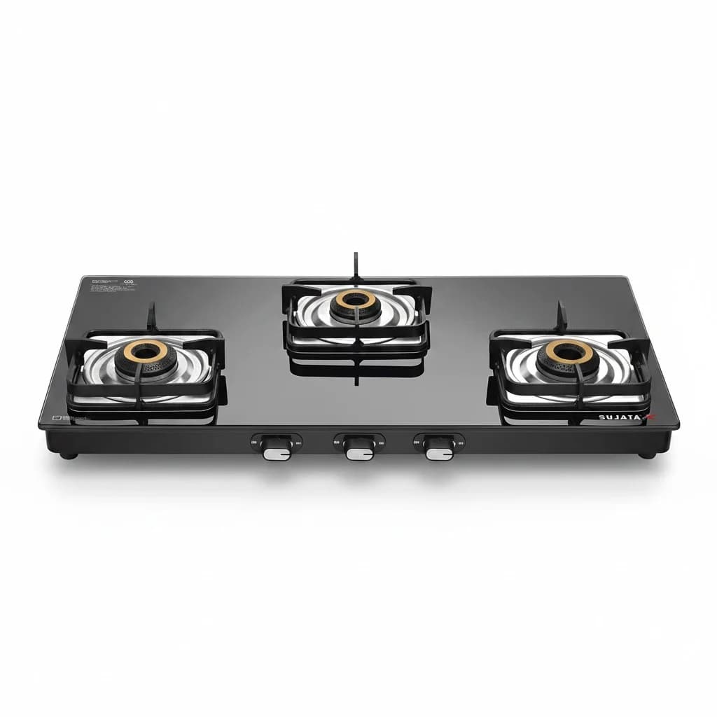Sujata Classic 3-burner glass cooktop front hero view