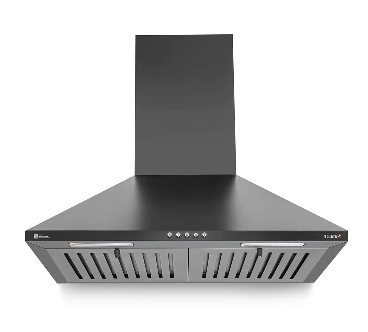 Front view of Sujata Jade chimney showing sleek push button controls