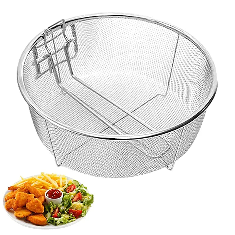 Stainless Steel Round Fry Basket French Fries Strainer with Handle