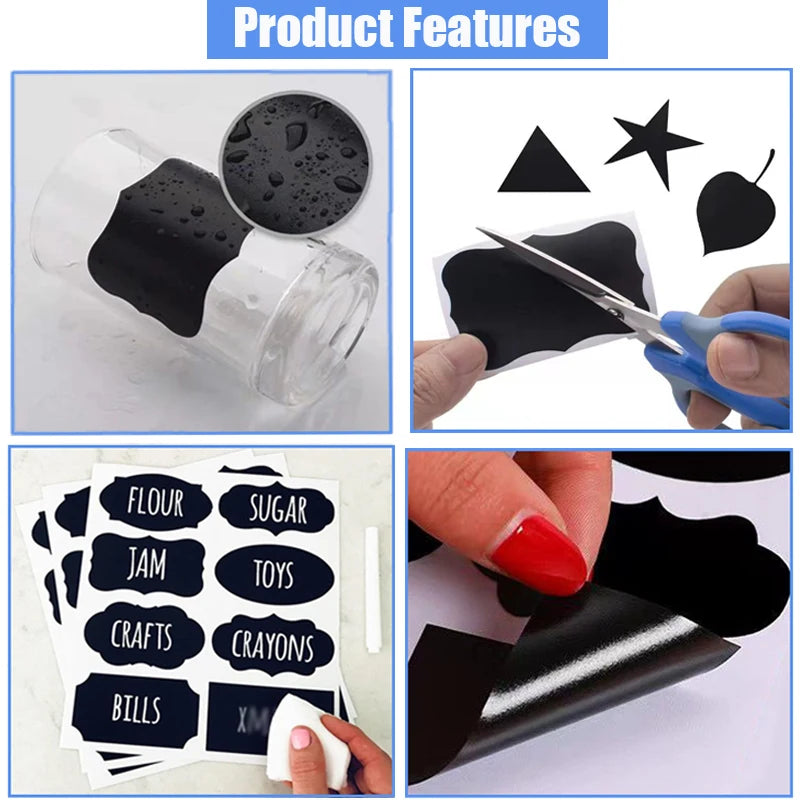 48pcs Erasable Chalk Labels Set Craft Kitchen Blackboard Stickers with Marker