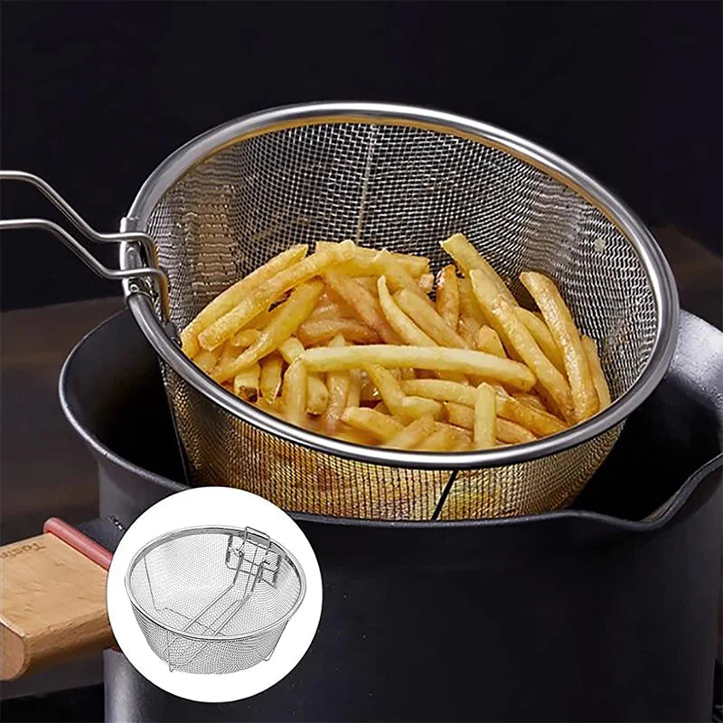 Stainless Steel Round Fry Basket French Fries Strainer with Handle