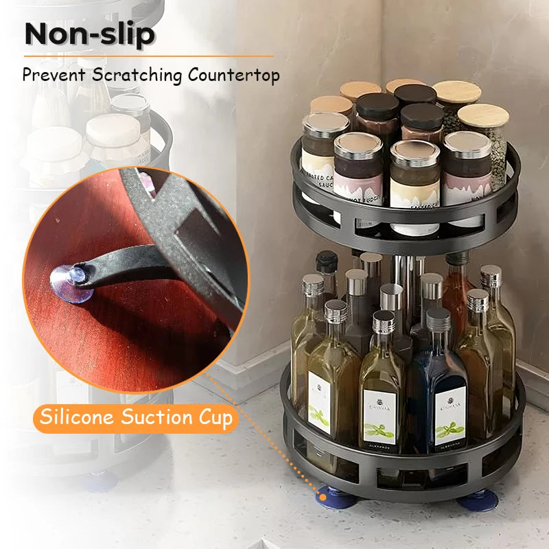 360° Spin Spice Rack Non-Skid Carbon Steel Organizer for Kitchen Accessories